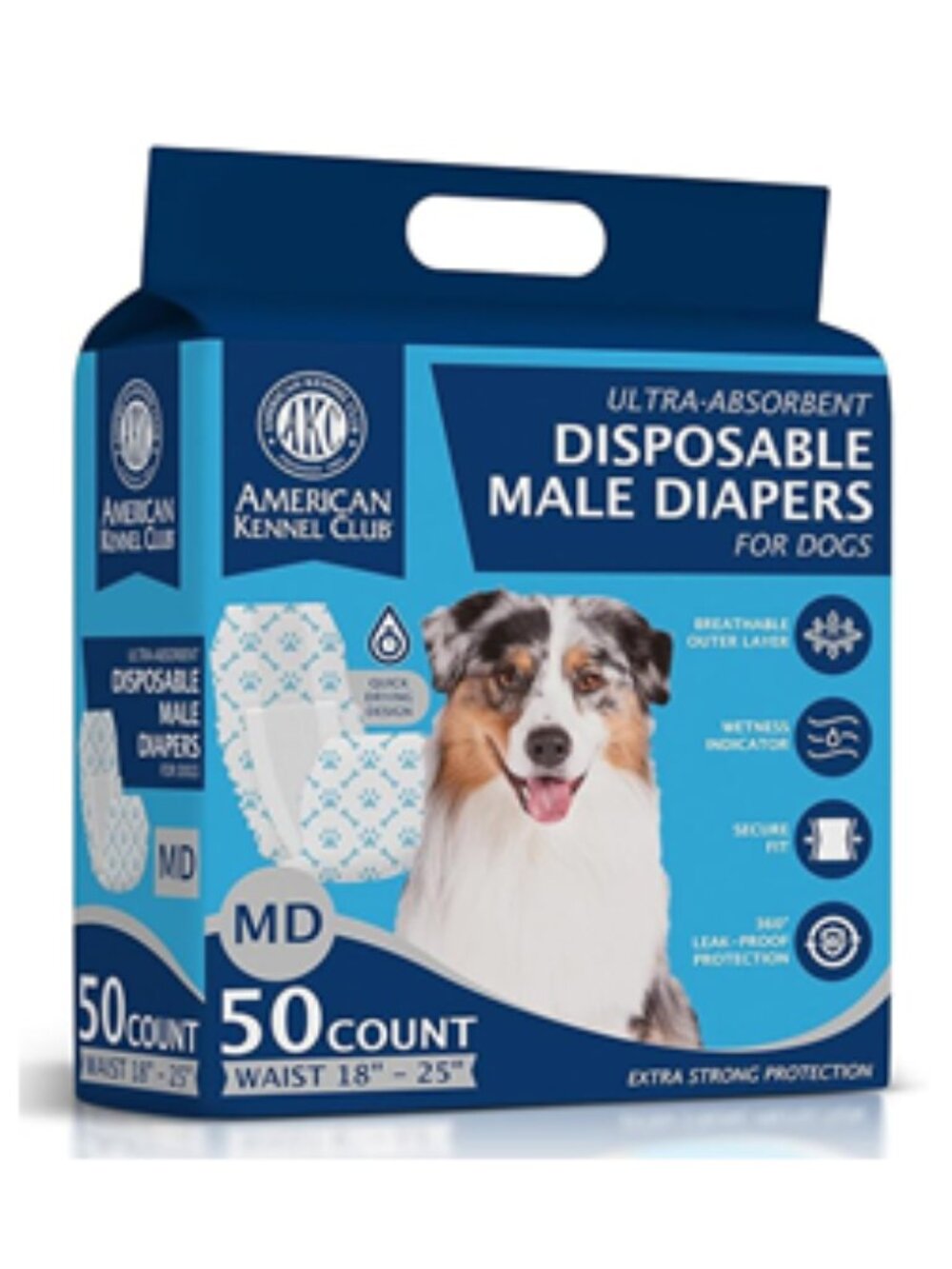 American Kennel Club Disposable Diapers for Male Dogs; Size: Medium, 50 Ct. Pkg.